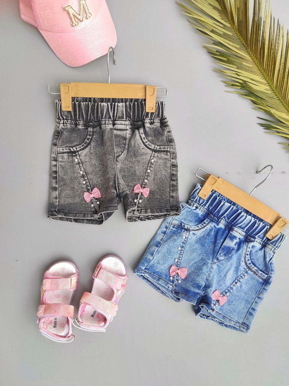 شورتک جین پاپیونی تمام کش بچگانه🎀🖤💙