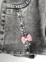 شورتک جین پاپیونی تمام کش بچگانه🎀🖤💙 - تصویر 2